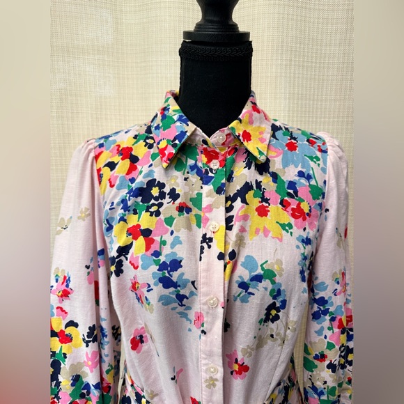 Boden Clara Linen Maxi Shirt Dress Cluster Floral Print Sz 8 Boho Chic Spring - Picture 3 of 16